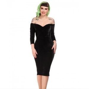 Collectif Mainline Anjelica Black Velvet Pencil Dress 10